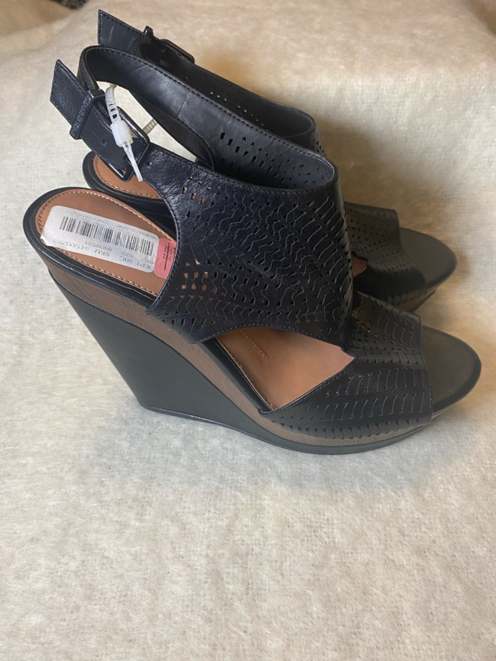 Gianni Bini Women’s Black Perforated Leather Sandal Heel